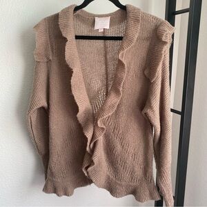 Romeo + Juliet Couture‎ Beige Open Front Ruffle Cardigan Sweater Loose Knit